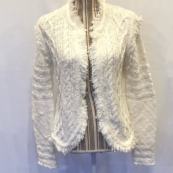 NAF NAF Sweaters - 🔴SOLD🔴NAF NAF Paris white cable knit fringe car